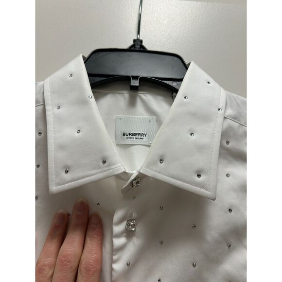 Burberry Crystal Embellished Poplin Dress Shirt Slim Size 15.5 / 39 - Picture 9 of 11